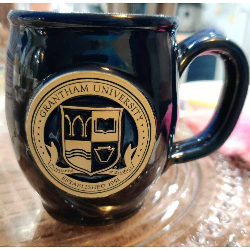 2013 Deneen Pottery Handthrown Dark Cobalt Blue Coffee Mug Grantham University
